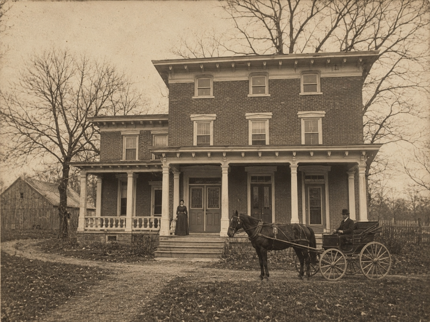 Interpretive historic-style rendering of the Timothy Skinner House